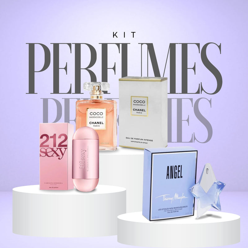 KIT 3 Perfumes Importados Femininos (100ml) - 212 Sexy | Coco Chanel | Angel - [Black Friday]