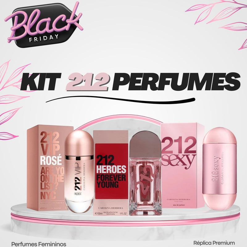 KIT 3 Perfumes Importados Femininos (100ml) - 212 VIP Rosé | 212 Sexy | 212 Forever Young - [Black Friday]